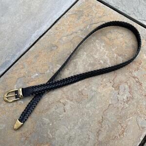 Vintage 90s Black Woven Leather Metal Tip Belt